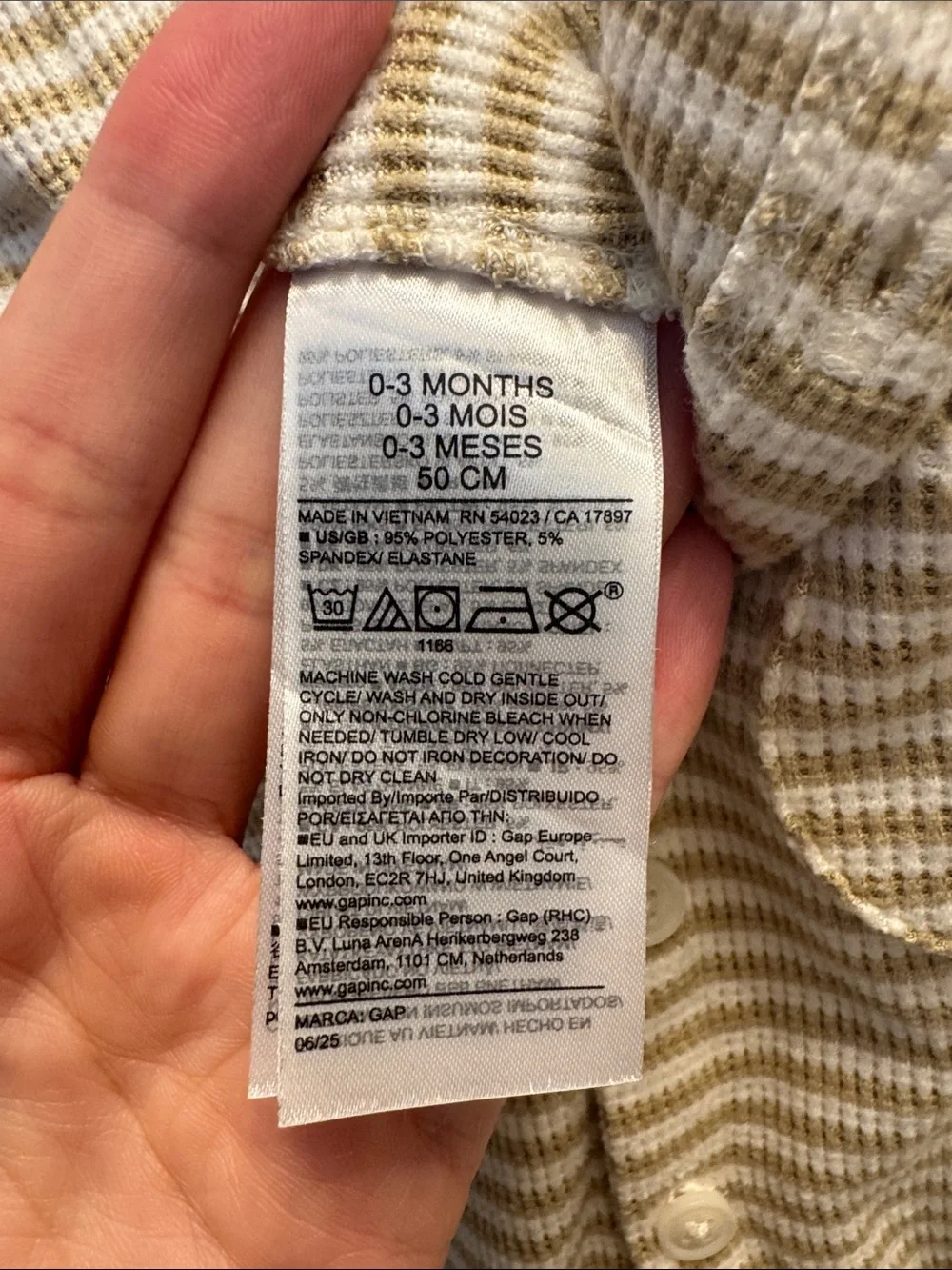 GAP Cream/Beige and White Striped Baby One-Piece Footie